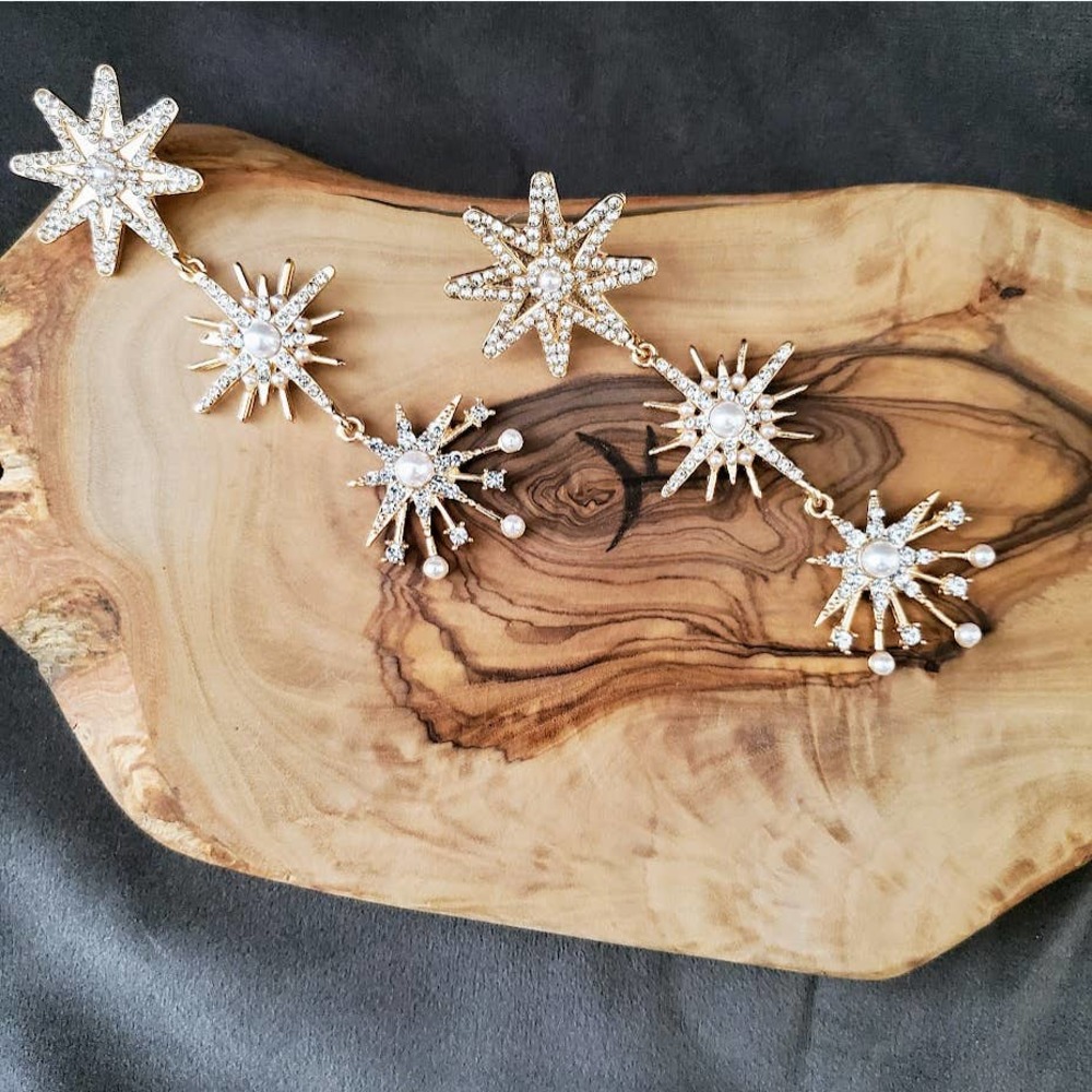 Star Gazer Pearl and Crystal Drop Earrings - Christmas Northstar - Picture 3 of 13